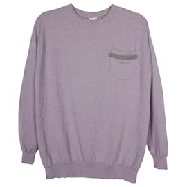 Brunello Cucinelli-Brunello Cucinelli Embellished Crewneck Sweater in Pastel Purple Cashmere-Other
