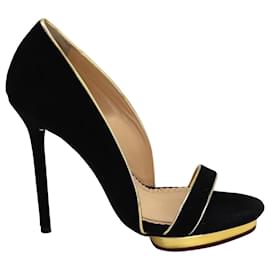 Charlotte Olympia-Charlotte Olympia Christine Open Toe Sandals in Black Suede-Black