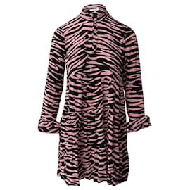 Ganni-Ganni Leopard Print Long Sleeve Mini Dress in Black and Pink Viscose  -Other