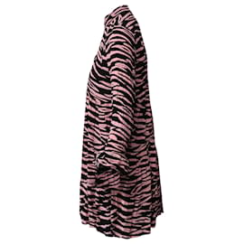 Ganni-Ganni Leopard Print Long Sleeve Mini Dress in Black and Pink Viscose  -Other