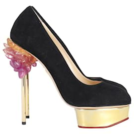 Charlotte Olympia-Charlotte Olympia Cosmic Dolly Platform Pumps in Black Suede-Black