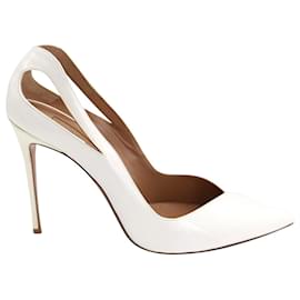 Aquazzura-Aquazzura Cut Out Pumps in White Patent Leather -White