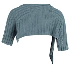 Theory-Theory Knit Open Back Bolero Top in Teal Wool-Other,Green