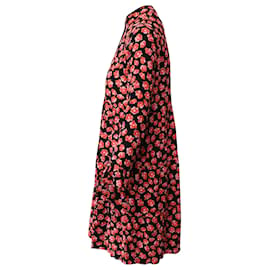 Ganni-Ganni Lindale Floral Print Mini Dress in Black and Red Viscose -Other