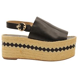 Tory Burch Dandy Espadrille Platform Slingback Sandals in Black Leather Black