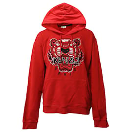 Kenzo-Kenzo Embroidered Tiger Hoodie in Red Cotton-Red