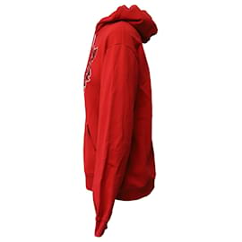 Kenzo-Kenzo Felpa con cappuccio superiore ricamata in cotone rosso-Rosso