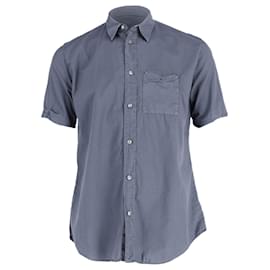Maison Martin Margiela-Camisa de manga curta Maison Margiela com bolsos cravejados em algodão azul marinho-Azul,Azul marinho