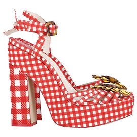 Sandalias con plataforma de cuadros vichy y ribete de cuero en algodón rojo Doris de Sophia Webster Otro