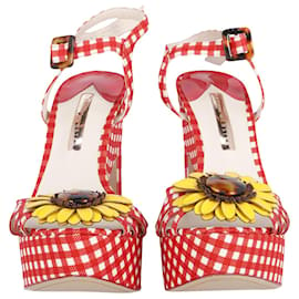 Sophia webster-Sophia Webster Doris Leather-Trim Gingham Platform Sandals in Red Cotton-Other