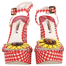 Sophia webster-Sophia Webster Doris Plateau-Sandalen mit Gingham-Lederbesatz aus roter Baumwolle-Andere