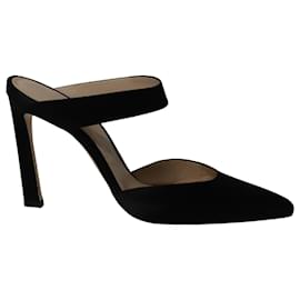 Stuart Weitzman Eventually High Heel Mules in Black Satin Black