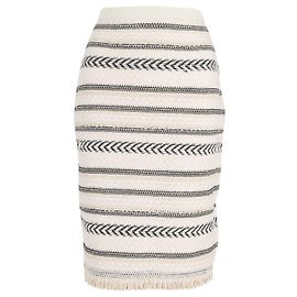 Tory Burch Jacquard-Midirock aus cremefarbener Wolle Weiß Roh