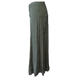 Ganni-Falda larga con estampado de cuadros Ganni en viscosa negra y verde-Multicolor