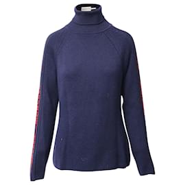 Moncler-Suéter de cuello alto con logotipo de Moncler en lana azul y roja-Multicolor