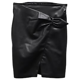 Nanushka-Nanushka Tie-Waist Asymmetrical Mini Skirt in Black Faux-Leather Polyester-Black
