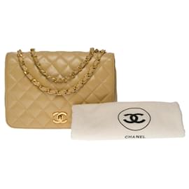 Chanel-beige leather full flap shoulder bag -100738-Beige