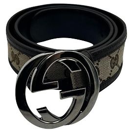 Cinto Louis Vuitton Interlocking Buckle Bege Couro e Lona Bege