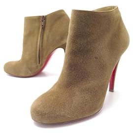 Christian Louboutin-CHRISTIAN LOUBOUTIN BELLE ANKLE BOOTS 37.5 SUEDE CAMEL SUEDE PUMPS SHOES-Caramel