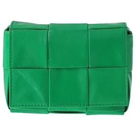 Bottega Veneta-Bottega Veneta Candy Cassette Mini Intrecciato Crossbody Bag in Green Leather-Green