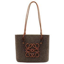Loewe Anagram Square Basket Tote Bag in Brown Felt Wool Brown