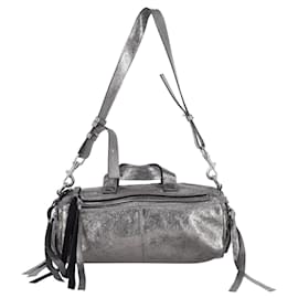 Alexander Mcqueen-MCQ by Alexander McQueen Holdall Bowling Bag in Metallic Silver Leather-Silvery,Metallic
