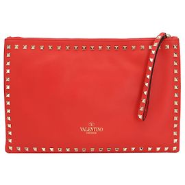 Valentino Garavani Rockstud Wristlet Clutch Bag in Red Leather Red