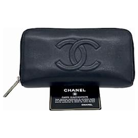 Chanel-Portefeuille en cuir noir CC Caviar-Noir