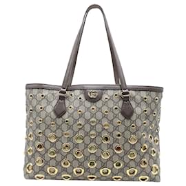 Gucci-Gucci GG Supreme Medium Eyelet Ophidia Tote Bag in Brown Coated Canvas-Brown