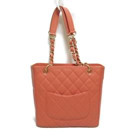 Chanel-CC Quilted Caviar Petite Shopping Tote-Orange