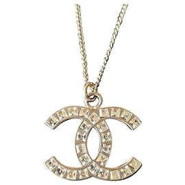Chanel-CC B12P logo classic square crystal necklace SHW box receipt tag-Silvery