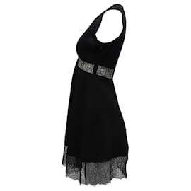 Sandro-Ärmelloses Sandro-Spitzen-Minikleid mit V-Ausschnitt aus schwarzem Polyester-Schwarz