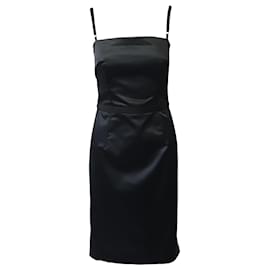 Dolce & Gabbana-Dolce & Gabbana Spaghetti Strap Midi Dress in Black Polyamide-Black