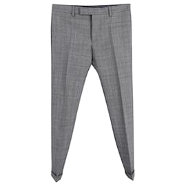 Saint Laurent-Pantalon de costume à carreaux Saint Laurent en laine grise-Gris