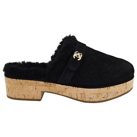 Chanel Turn Lock Clogs in Black Suede Black