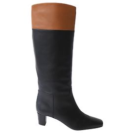 Christian Louboutin Cavaliere Knee High Two-Tone Boots in Black & Brown Leather  Black
