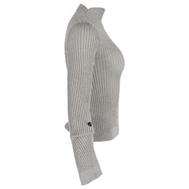 Roland Mouret-Roland Mouret Ribbed Long Sleeve Top in Metallic Grey Viscose-Grey