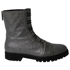 Jimmy Choo Glitter Combat Boots in Silver Polyester Silvery