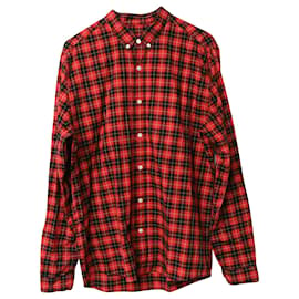 Ami Paris-Ami Paris Check Plaid Button Down Shirt in Red Cotton -Red