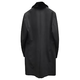 Prada-Prada Single-Breasted Fur-Trimmed Trench Coat in Black Polyester-Black