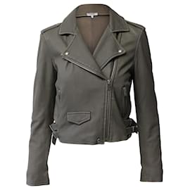 Iro-Iro Cropped Moto Jacket in Grey Lambskin Leather-Grey