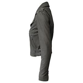 Iro-Iro Cropped Moto Jacket in Grey Lambskin Leather-Grey