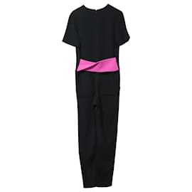 Balenciaga-Balenciaga Jumpsuit mit rosa Taillengürtel hinten in schwarzem Viskose-Schwarz