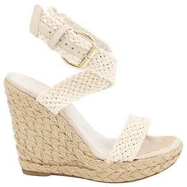 Stuart Weitzman Plateforme Compensée Alex en Cuir Blanc Cassé Beige