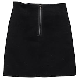 Theory-Theory Leather-Trimmed Mini Skirt in Black Wool-Black