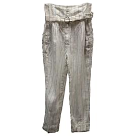 Brunello Cucinelli-Brunello Cucinelli Striped Trousers with Belt in White Linen-Other