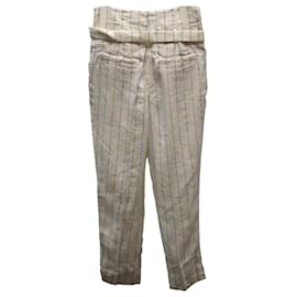 Brunello Cucinelli-Brunello Cucinelli Pantalon Rayé avec Ceinture en Lin Blanc-Autre