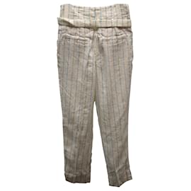 Brunello Cucinelli-Brunello Cucinelli Pantalones a rayas con cinturón en lino blanco-Otro