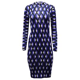 Diane Von Furstenberg-Diane Von Furstenberg Waist Tie Bodycon Midi Dress in Blue Print Merino Wool-Other