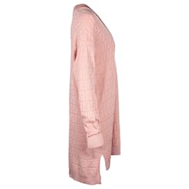 Fendi-Fendi Abito Oversized V-Neck FF Motif Knit Sweater in Pink Cotton-Pink